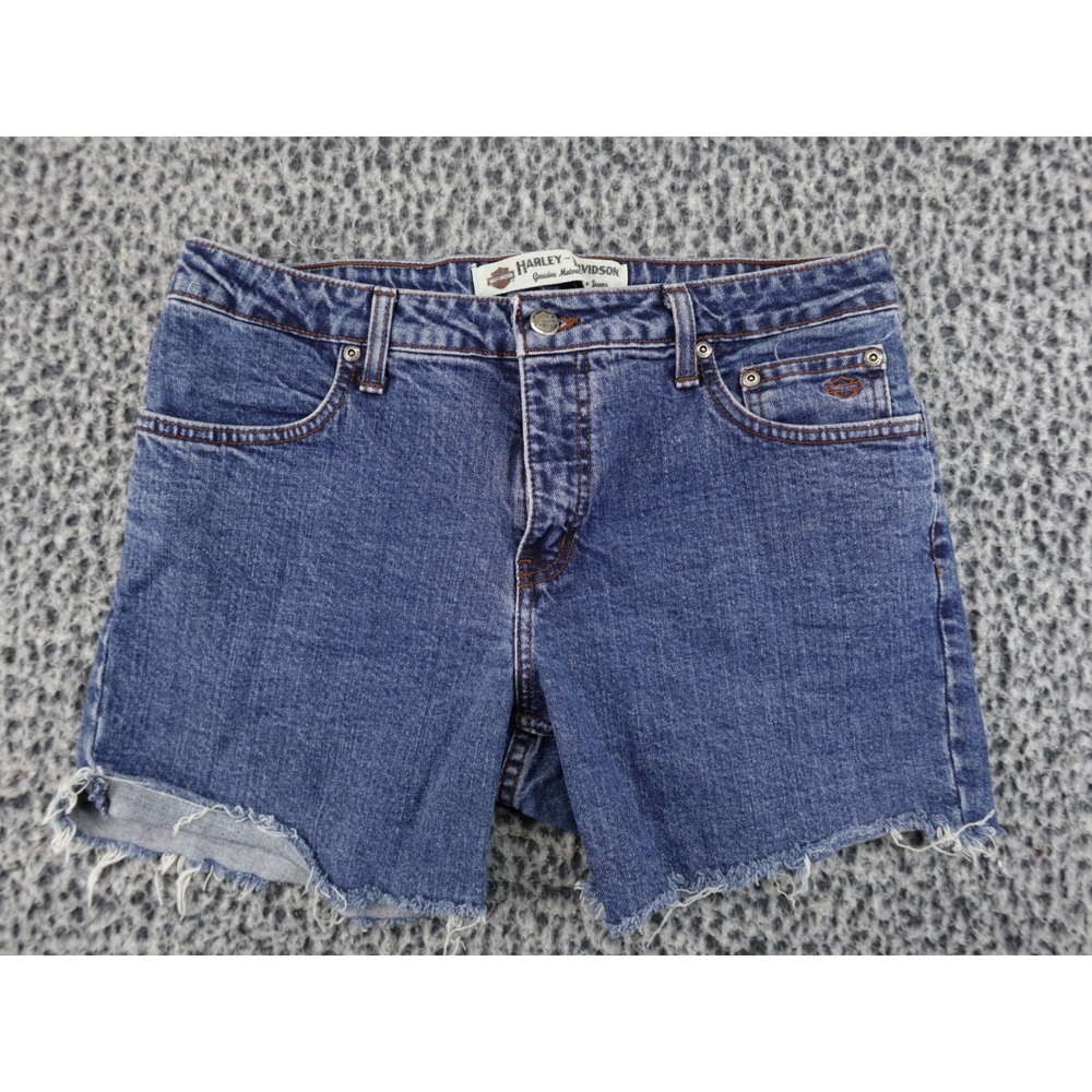 Harley Davidson Womens Denim Shorts‎ Size 10 Cut Off Raw Hem Biker